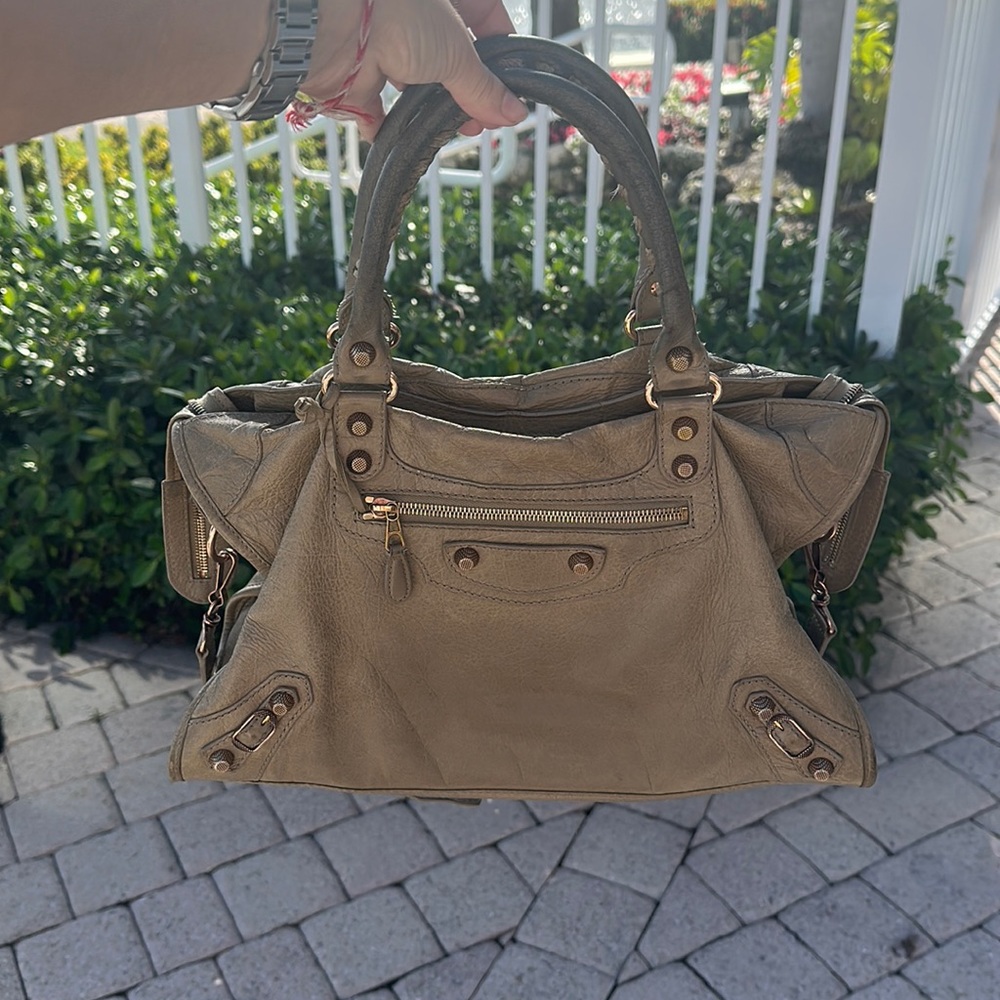 Authentic Balenciaga City Bag Beige Studded